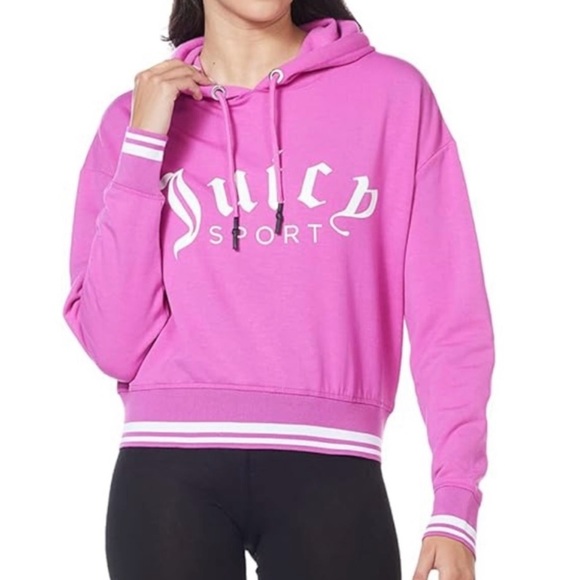 Juicy Sport Pink Cropped Hoodie Medium Juicy Couture Logo Pullover - Picture 5 of 9